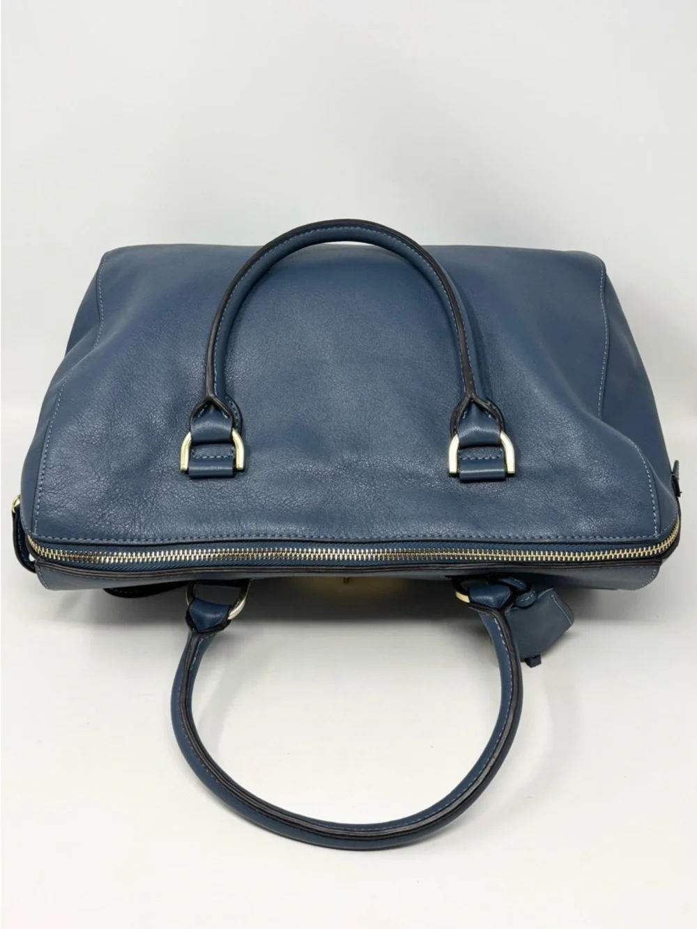 Mulberry Del Rey Slate Blue Leather Satchel Top Handle Bag Gold Hardware Medium